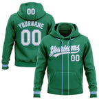 Custom Stitched Kelly Green White-Light Blue Baseball Pullover Sweatshirt Hoodie