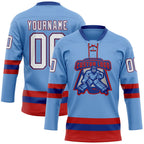 Custom Light Blue Royal-Red Hockey Lace Neck Jersey