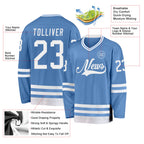 Custom Light Blue White Hockey Jersey
