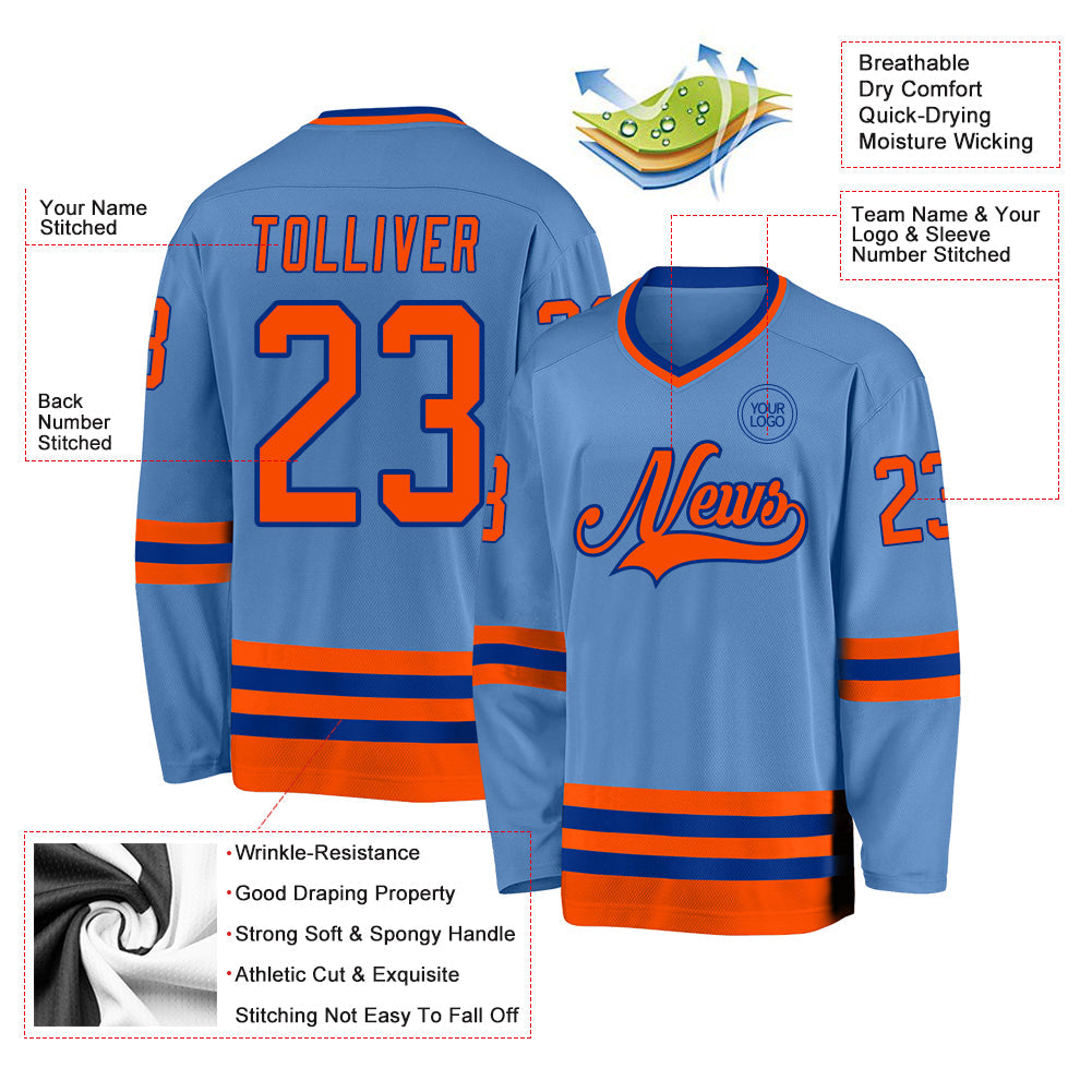 Custom Light Blue Orange-Royal Hockey Jersey