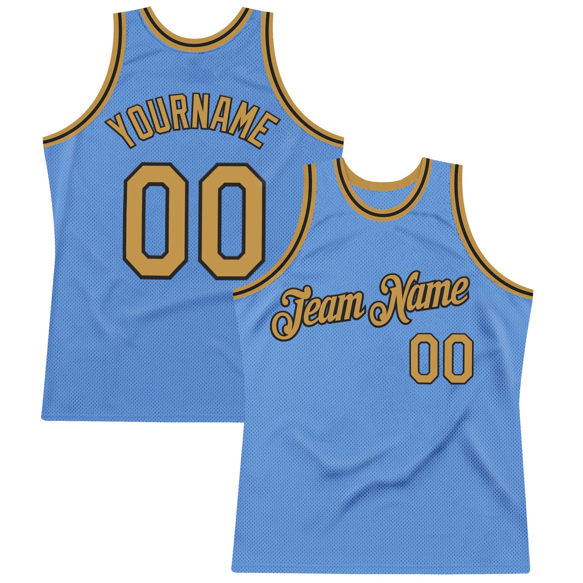 Custom Light Blue Old Gold-Black Authentic Throwback Basketball Jersey