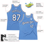Custom Light Blue White-Navy Authentic Throwback Basketball Jersey