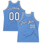 Custom Light Blue White-Navy Authentic Throwback Basketball Jersey