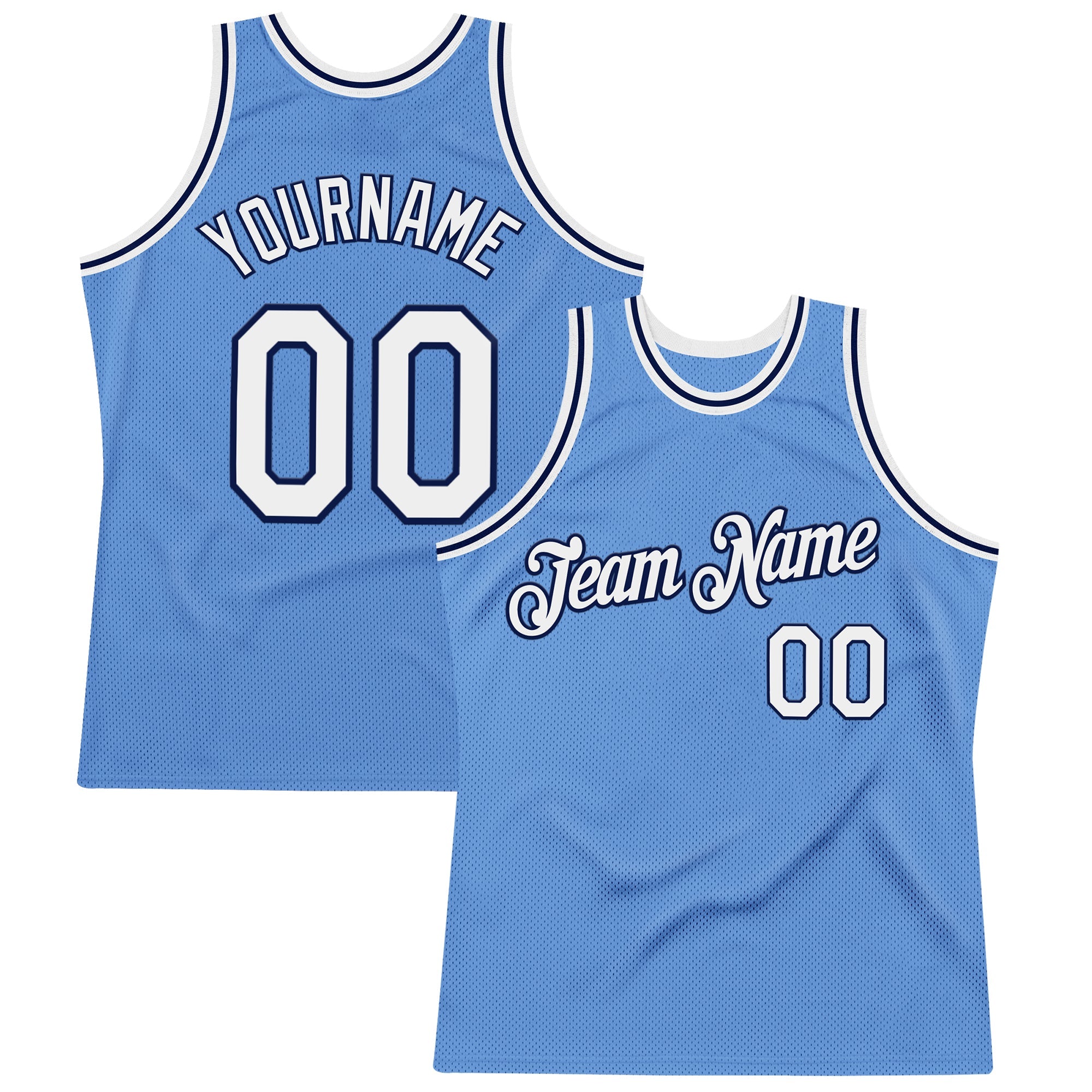 Custom Light Blue White-Navy Authentic Throwback Basketball Jersey