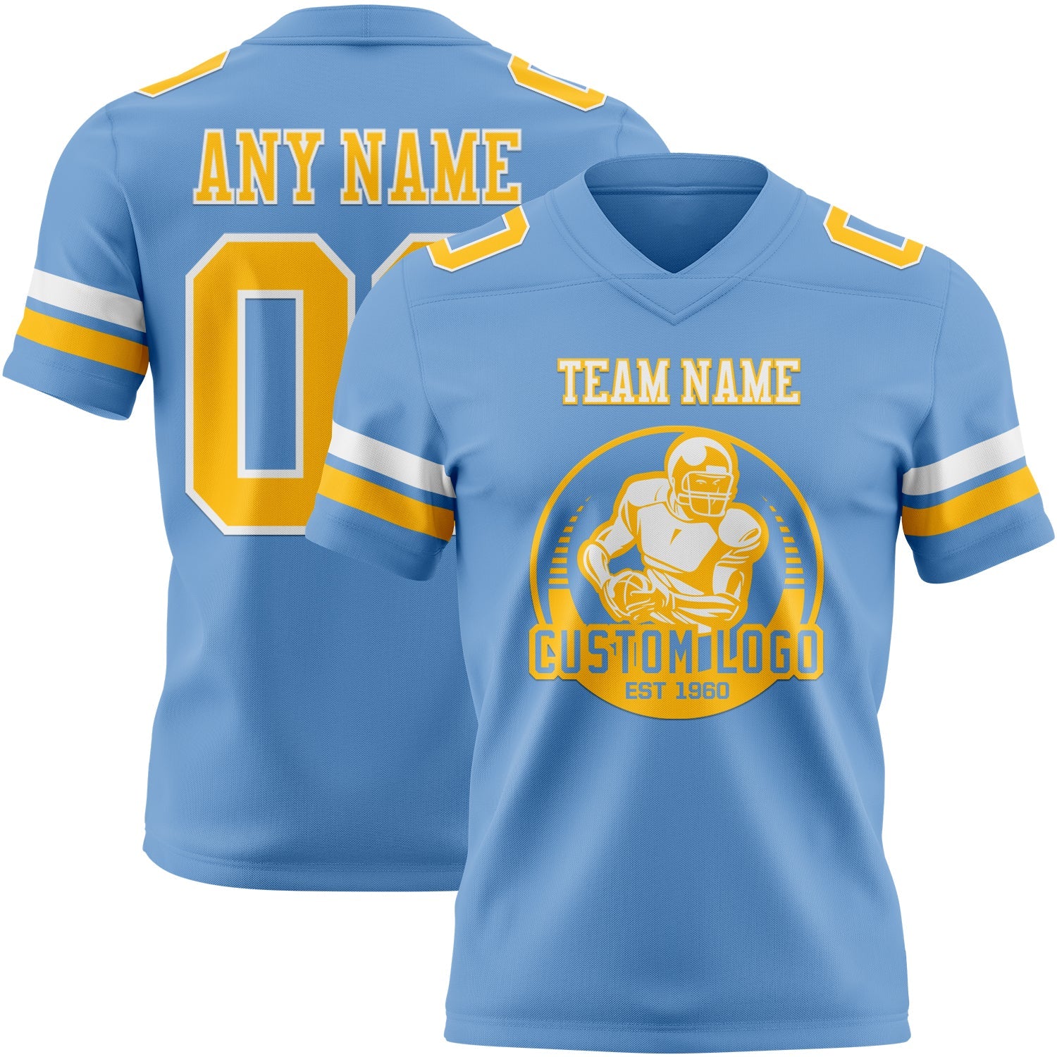 Custom Light Blue Gold-White Authentic Football Jersey