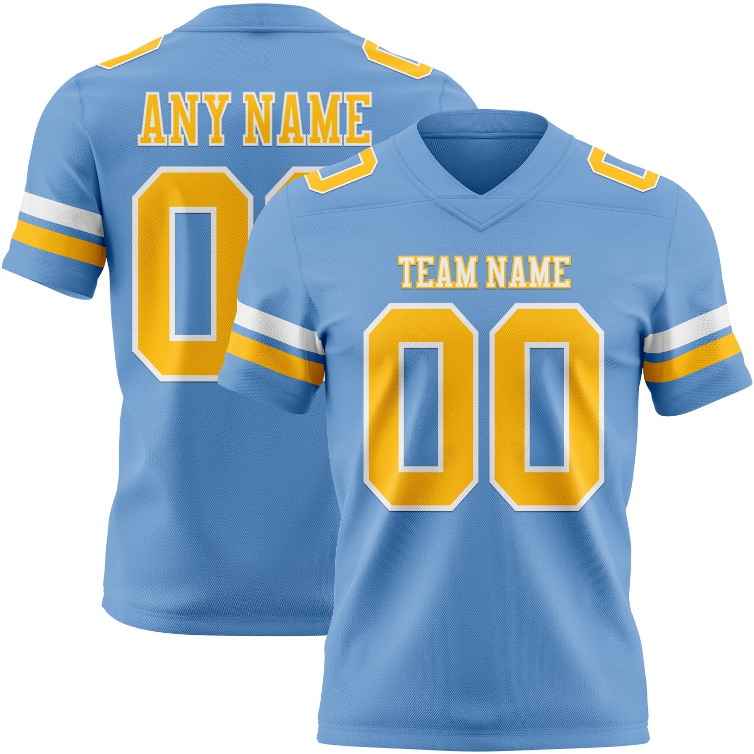 Custom Light Blue Gold-White Authentic Football Jersey
