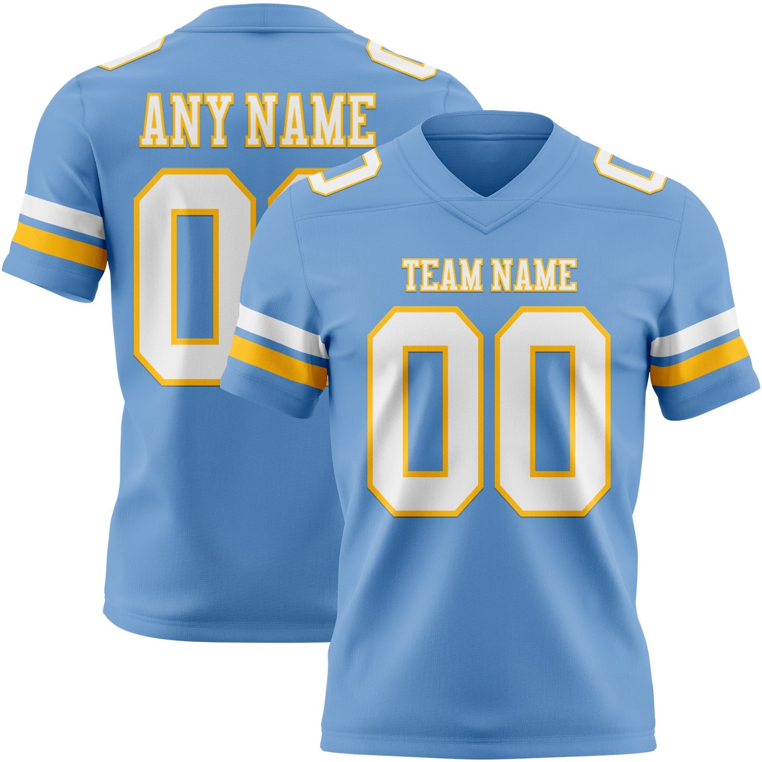 Custom Light Blue White-Gold Authentic Football Jersey
