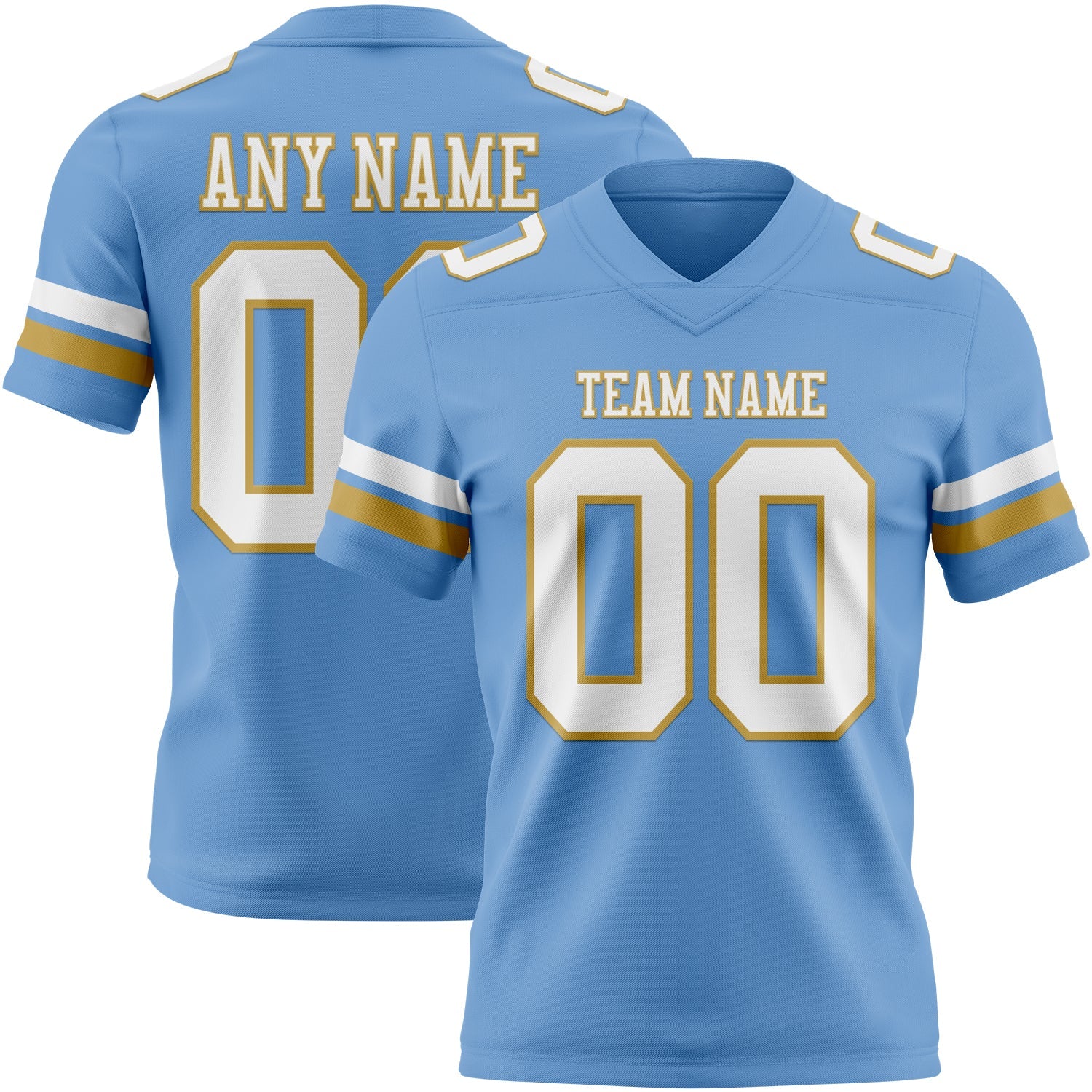 Custom Light Blue White-Old Gold Authentic Football Jersey