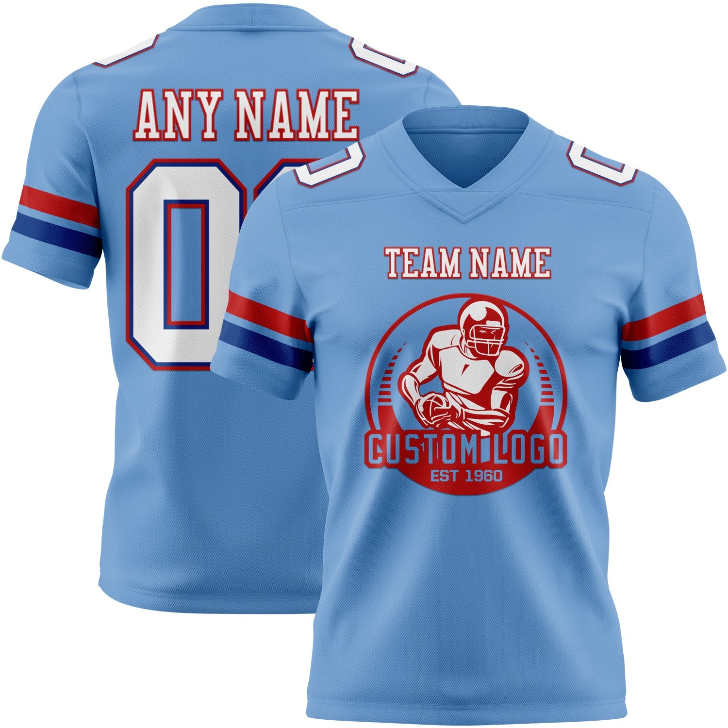 Custom Light Blue White Royal-Red Authentic Football Jersey