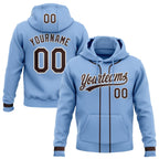Custom Stitched Light Blue Brown-White Baseball Pullover Sweatshirt Hoodie