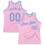 Custom Light Pink Light Blue-White Authentic Throwback Basketball Jersey
