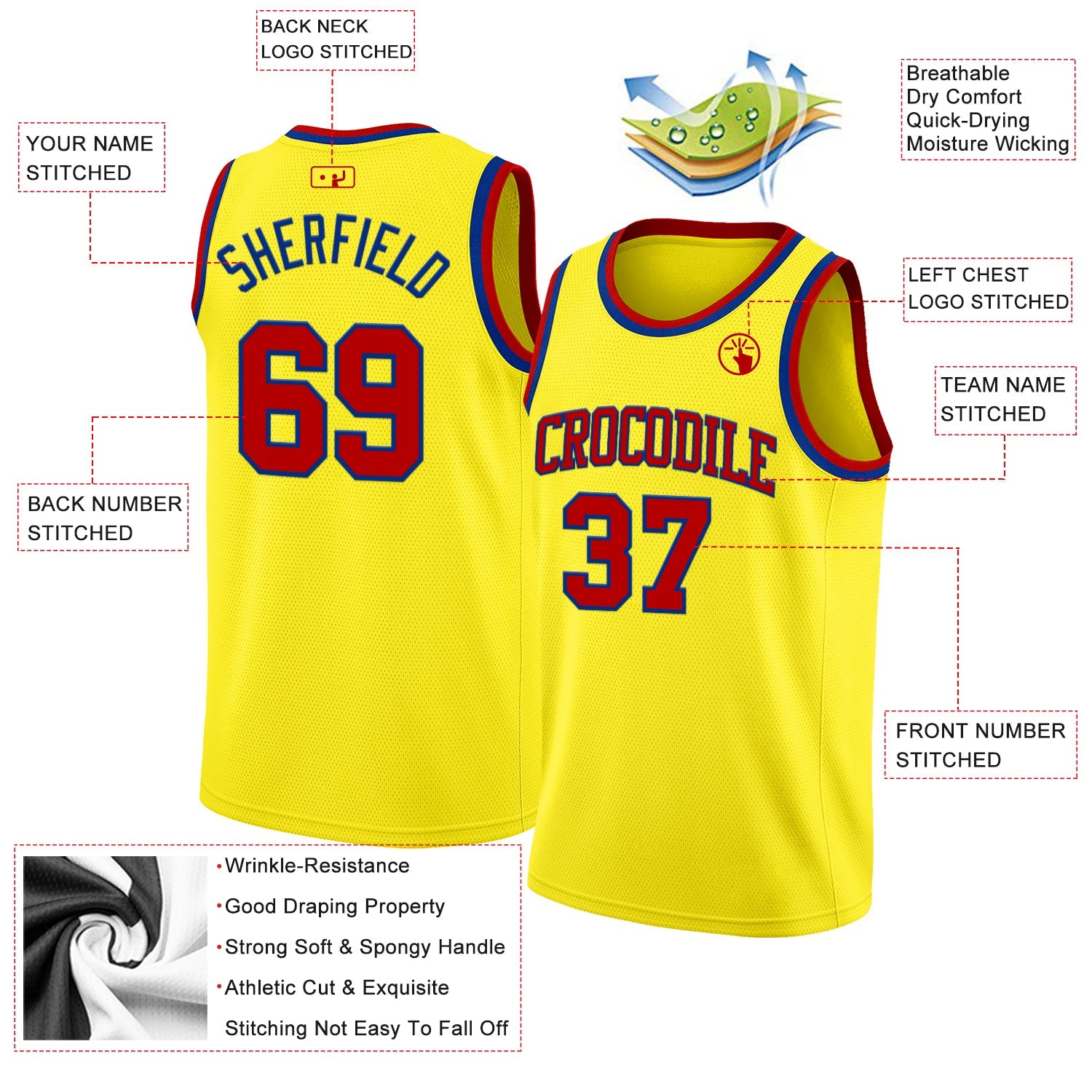 Custom Light Yellow Red-Royal Authentic Basketball Jersey
