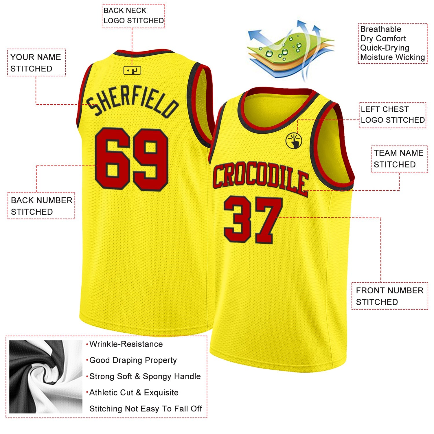 Custom Light Yellow Red-Black Authentic Basketball Jersey