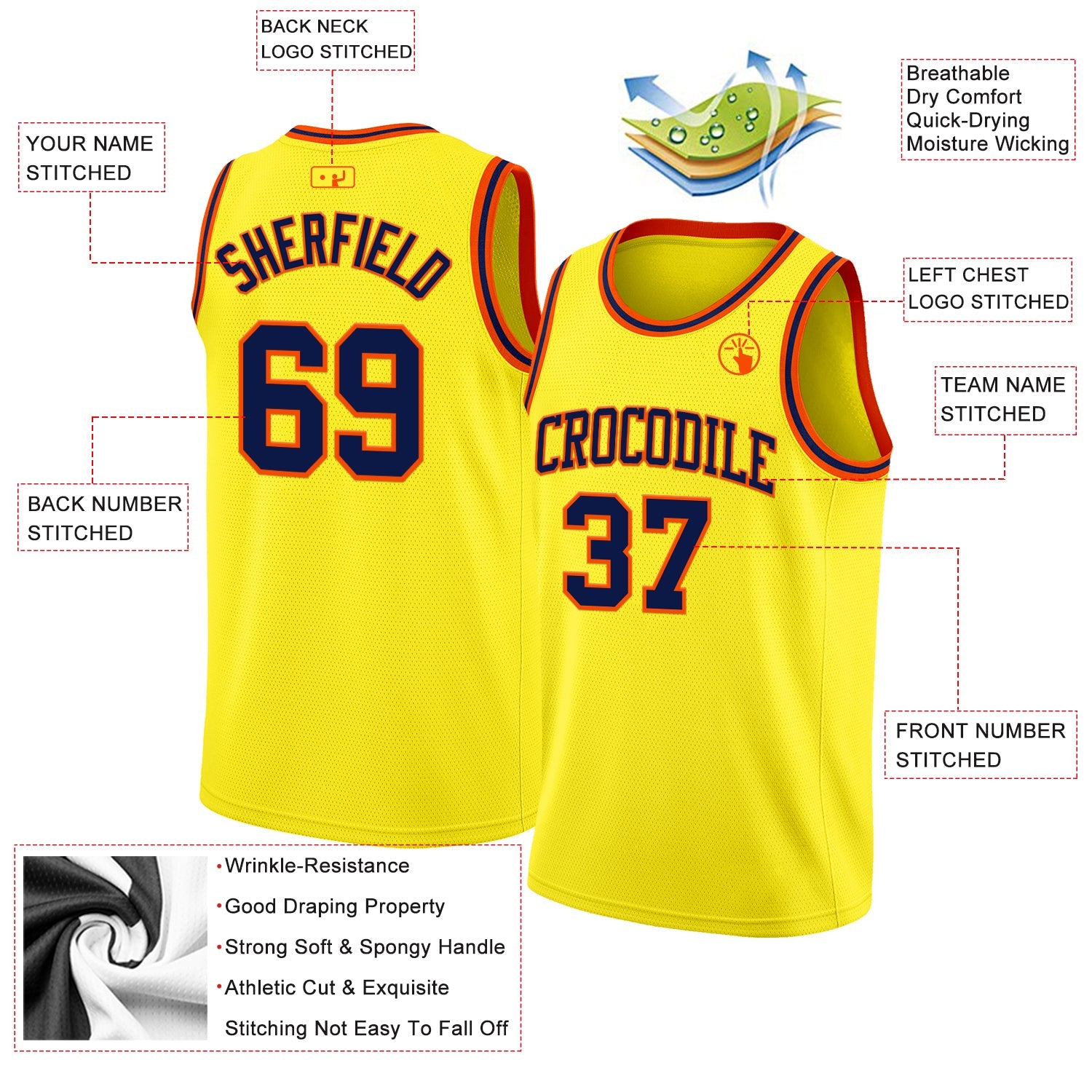 Custom Light Yellow Navy-Orange Authentic Basketball Jersey