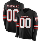 Custom Black White-Red Long Sleeve Authentic Football Jersey