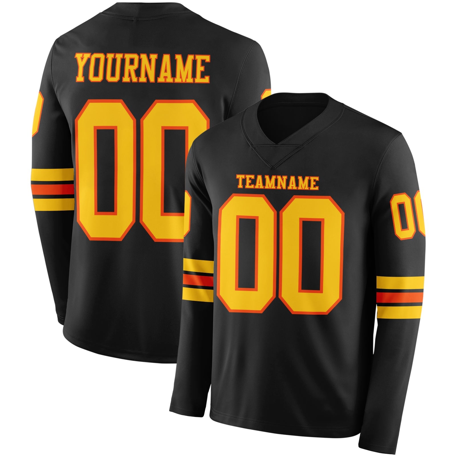 Custom Black Yellow-Orange Long Sleeve Authentic Football Jersey