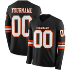 Custom Black White-Orange Long Sleeve Authentic Football Jersey