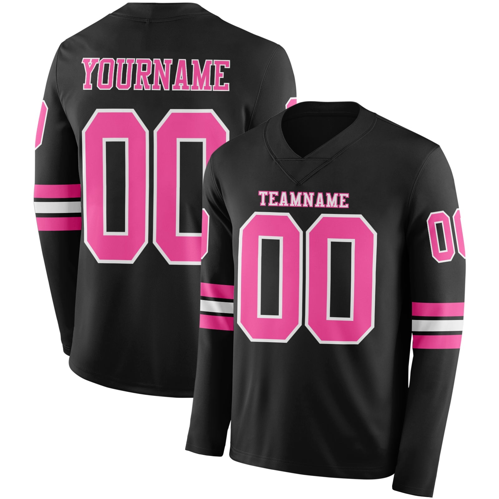 Custom Black Pink-White Long Sleeve Authentic Football Jersey