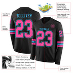 Custom Black Pink-Sky Blue Long Sleeve Authentic Football Jersey
