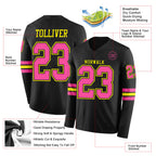 Custom Black Pink-Light Yellow Long Sleeve Authentic Football Jersey