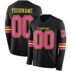 Custom Black Pink-Light Yellow Long Sleeve Authentic Football Jersey