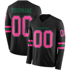 Custom Black Pink-Kelly Green Long Sleeve Authentic Football Jersey