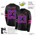 Custom Black Purple-Pink Long Sleeve Authentic Football Jersey