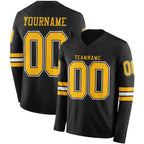 Custom Black Gold-White Long Sleeve Authentic Football Jersey