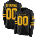 Custom Black Gold Long Sleeve Authentic Football Jersey