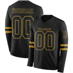 Custom Black Old Gold Long Sleeve Authentic Football Jersey
