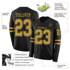 Custom Black Old Gold Long Sleeve Authentic Football Jersey