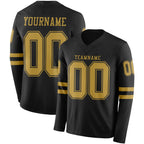 Custom Black Old Gold Long Sleeve Authentic Football Jersey