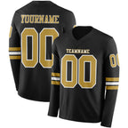 Custom Black Old Gold-White Long Sleeve Authentic Football Jersey