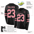 Custom Black Medium Pink-Steel Gray Long Sleeve Authentic Football Jersey