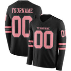 Custom Black Medium Pink-Steel Gray Long Sleeve Authentic Football Jersey