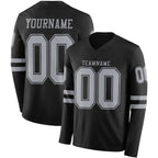 Custom Black Gray Long Sleeve Authentic Football Jersey