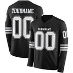 Custom Black White-Gray Long Sleeve Authentic Football Jersey
