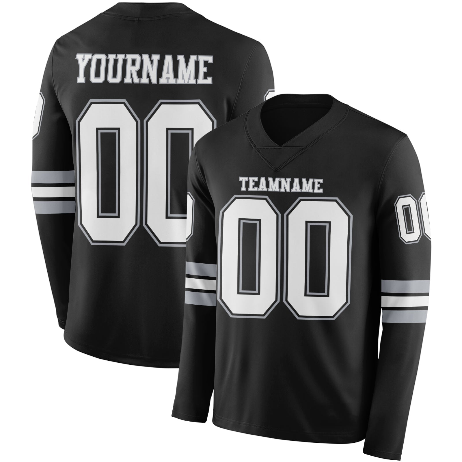 Custom Black White-Gray Long Sleeve Authentic Football Jersey
