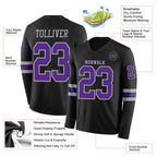 Custom Black Purple-Gray Long Sleeve Authentic Football Jersey