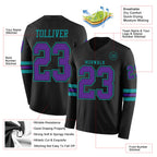 Custom Black Purple-Teal Long Sleeve Authentic Football Jersey