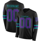 Custom Black Purple-Teal Long Sleeve Authentic Football Jersey