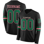 Custom Black Kelly Green-Medium Pink Long Sleeve Authentic Football Jersey