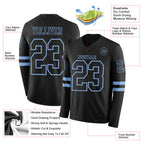 Custom Black Light Blue Long Sleeve Authentic Football Jersey