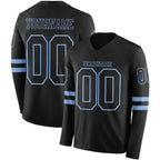 Custom Black Light Blue Long Sleeve Authentic Football Jersey