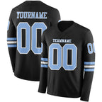 Custom Black Light Blue-White Long Sleeve Authentic Football Jersey