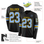 Custom Black Light Blue-Yellow Long Sleeve Authentic Football Jersey
