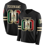 Custom Black Vintage Mexican Flag-Cream Long Sleeve Authentic Football Jersey