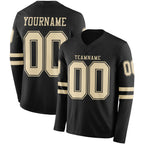 Custom Black Cream Long Sleeve Authentic Football Jersey