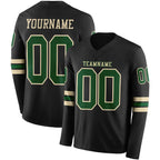 Custom Black Green-Cream Long Sleeve Authentic Football Jersey