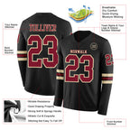 Custom Black Crimson-Cream Long Sleeve Authentic Football Jersey
